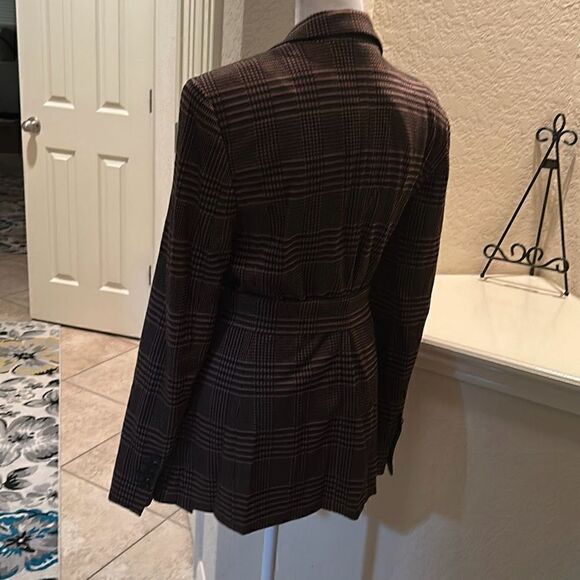 Marc Cain Women's Size N3 Belted Peacoat Black Brown Herringbone Plaid New - Picture 6 of 12